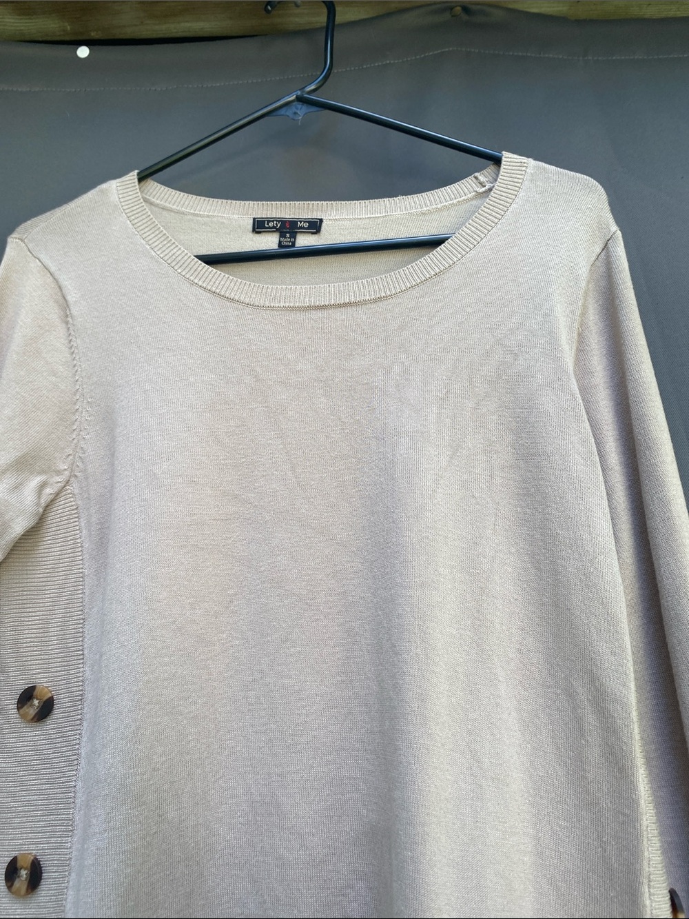 Light Beige Button-Detail Crewneck Sweater - Picture 3 of 4